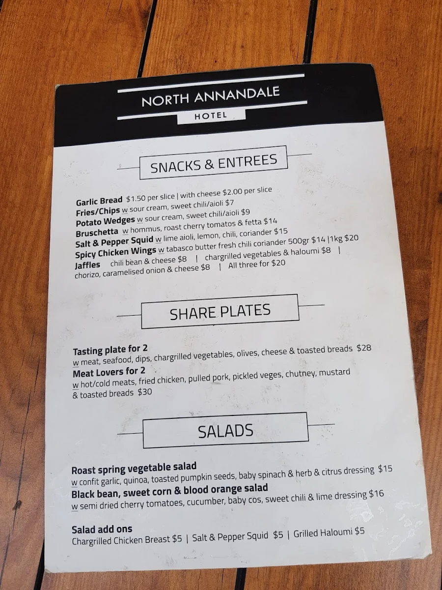 Menu, North Annandale Hotel