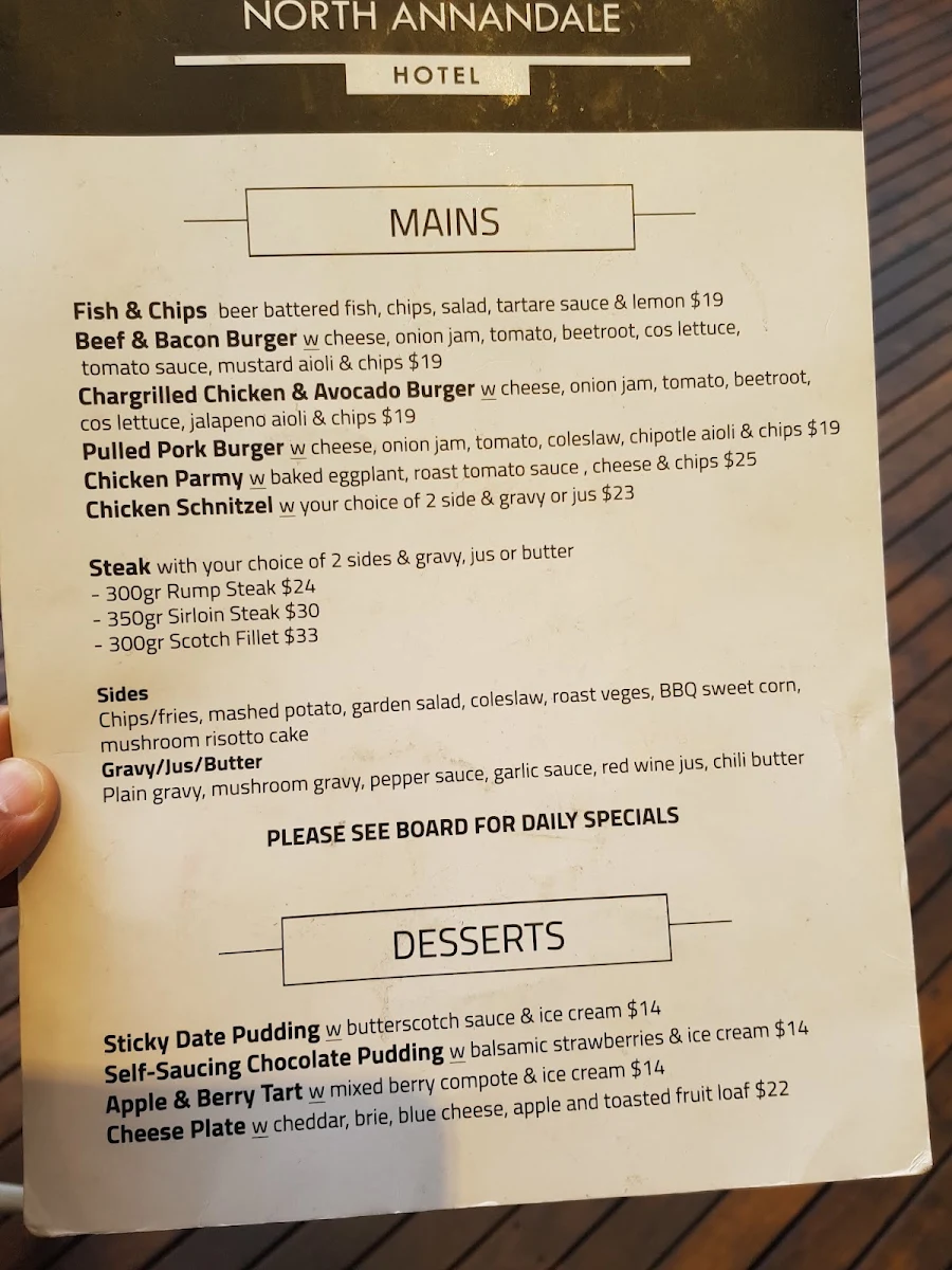 Menu, North Annandale Hotel