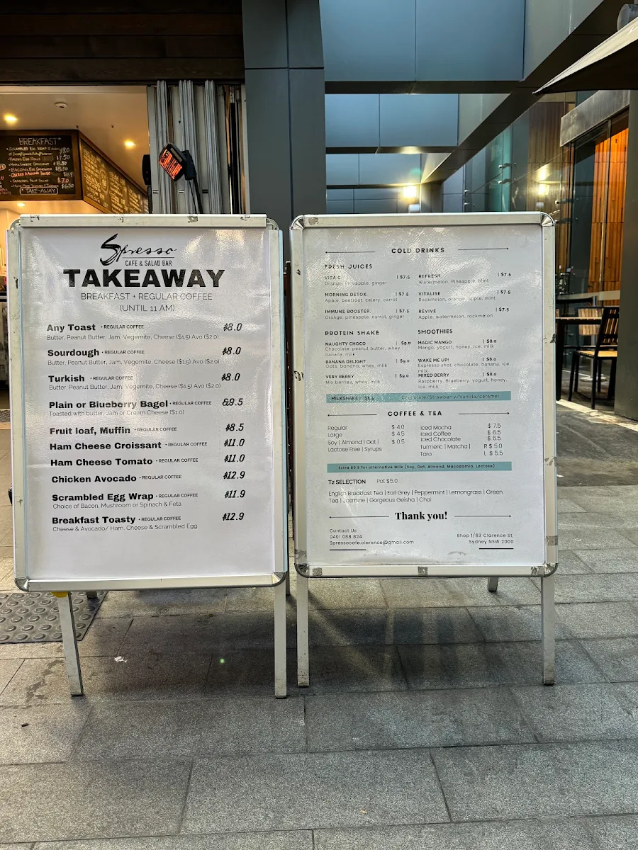 Menu, Spresso Cafe and Salad Bar