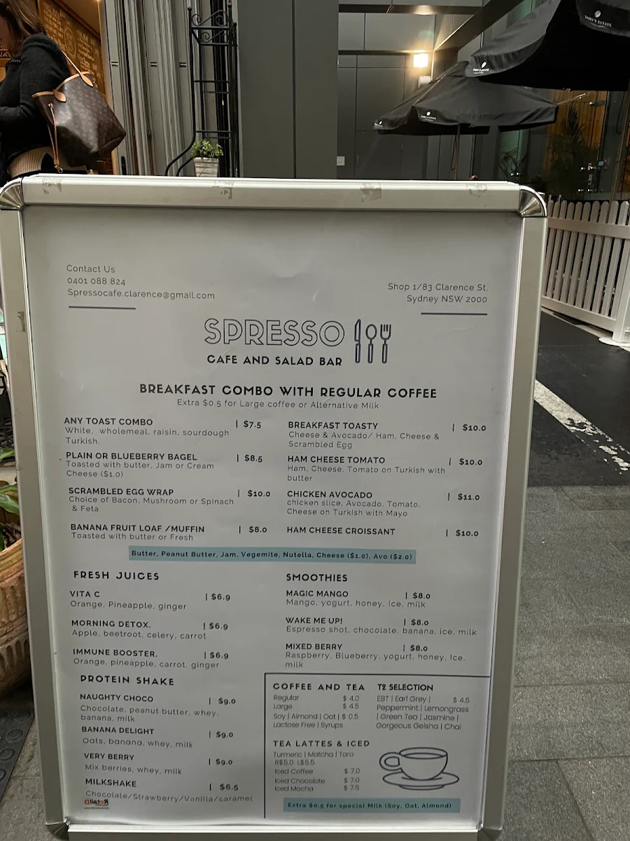 Menu, Spresso Cafe and Salad Bar