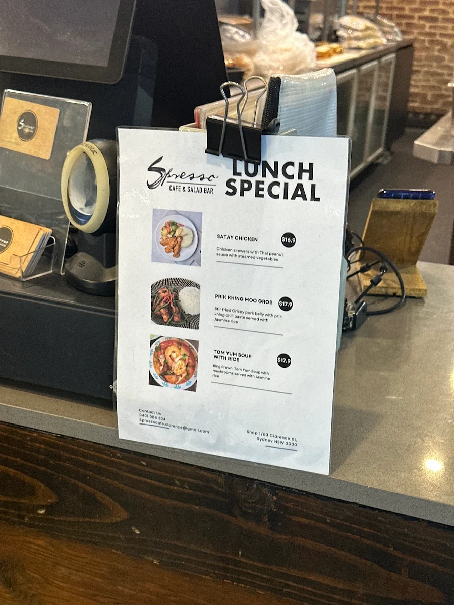 Menu, Spresso Cafe and Salad Bar