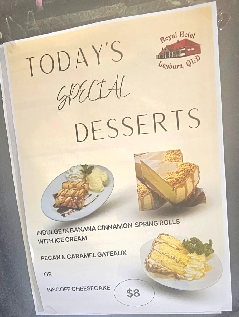 Menu, Royal Hotel