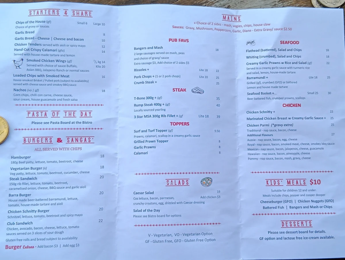 Menu, Royal Hotel