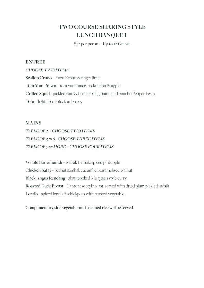 Menu, Lanterne Rooms