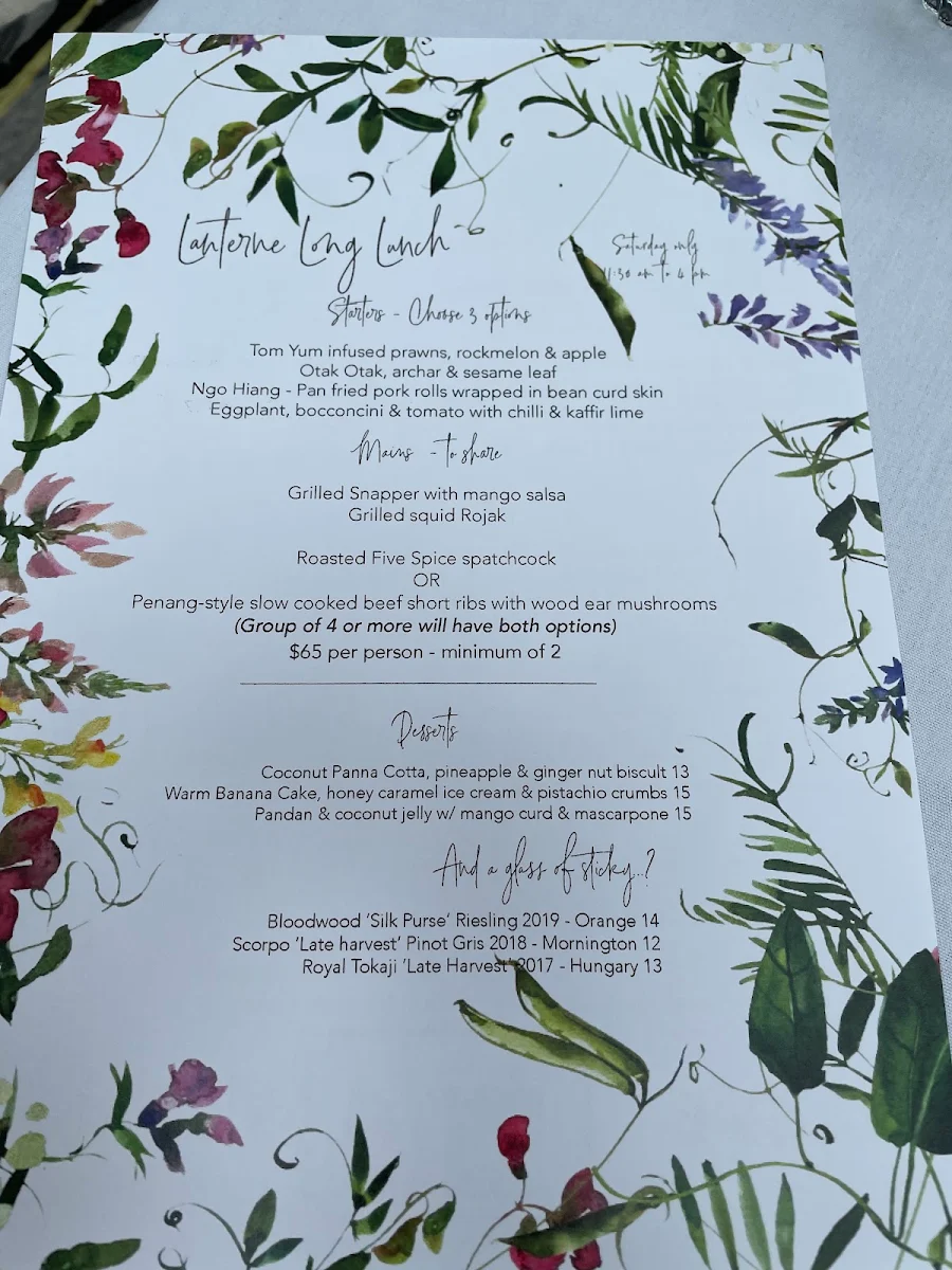 Menu, Lanterne Rooms