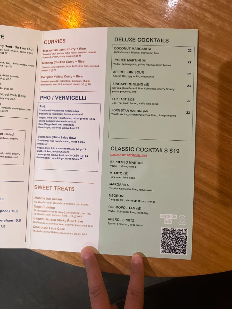 Menu, Honey Boy Vietnamese Restaurant