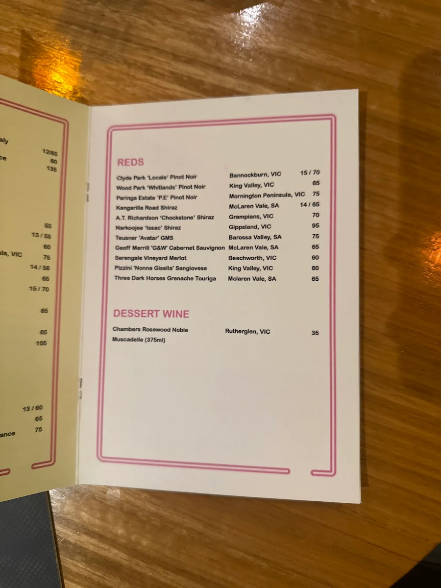 Menu, Honey Boy Vietnamese Restaurant