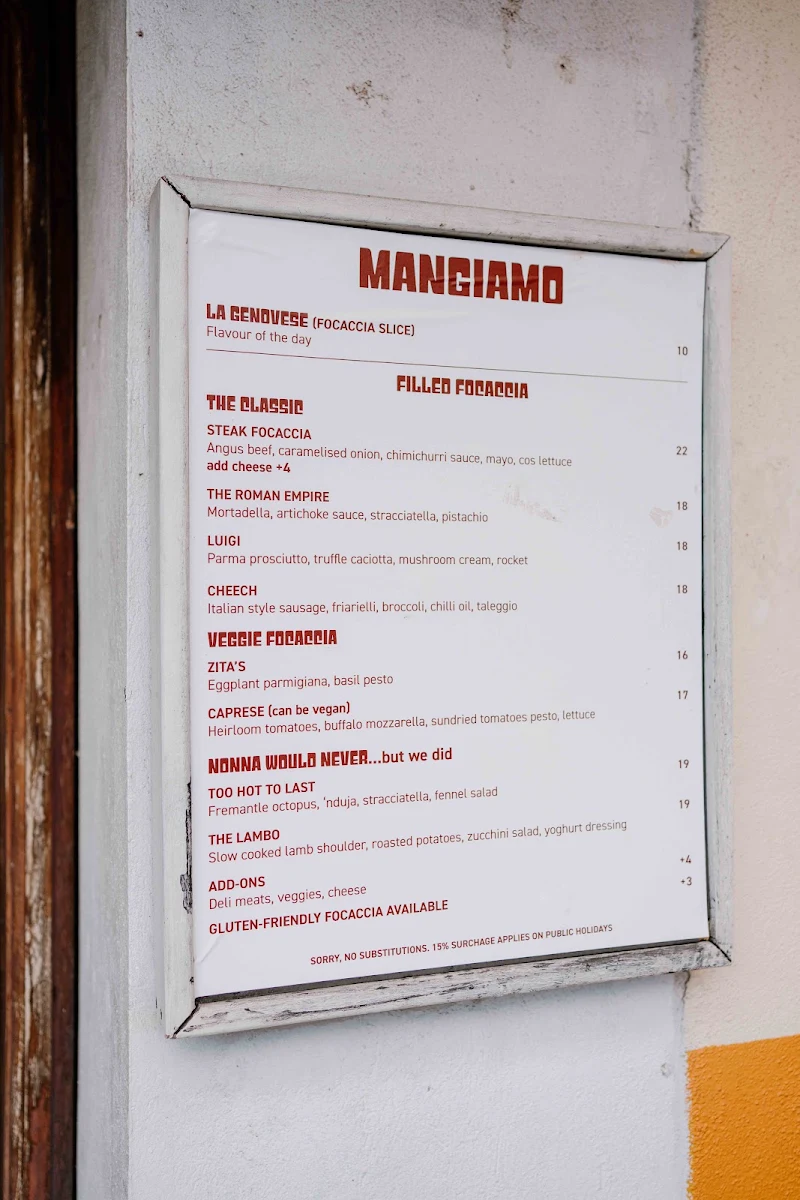 Menu, Zita's Focaccia