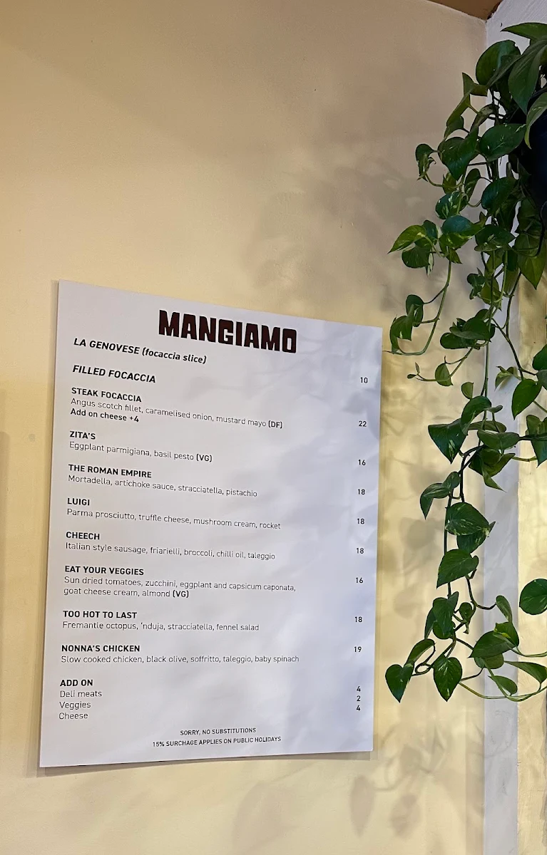 Menu, Zita's Focaccia