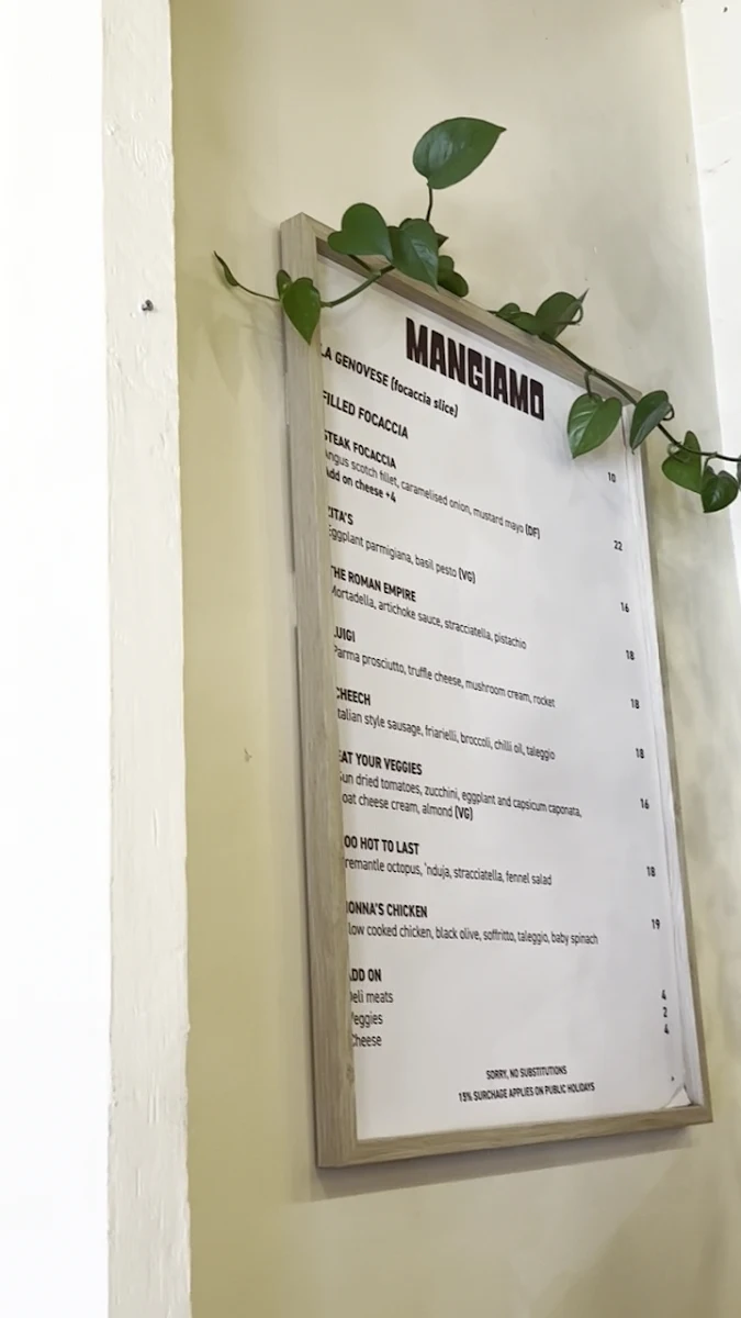 Menu, Zita's Focaccia