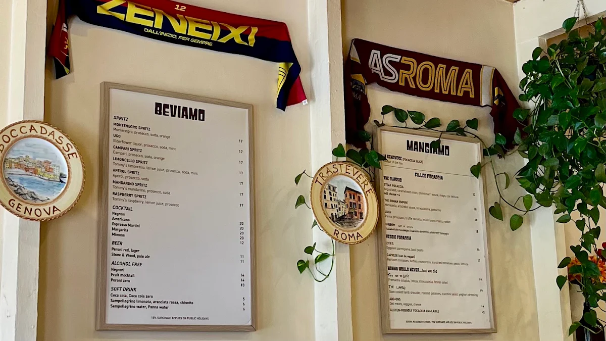 Menu, Zita's Focaccia