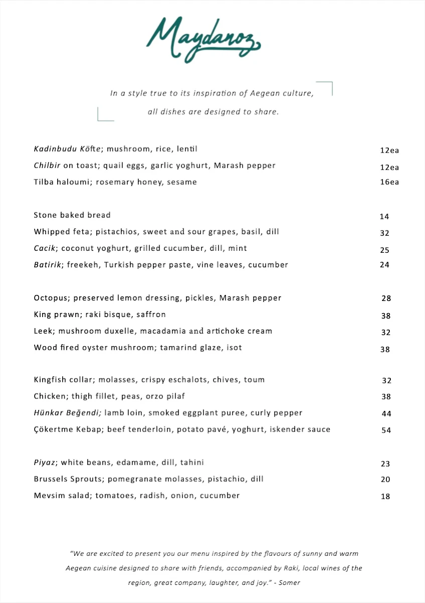 Menu, Maydanoz Restaurant Bar