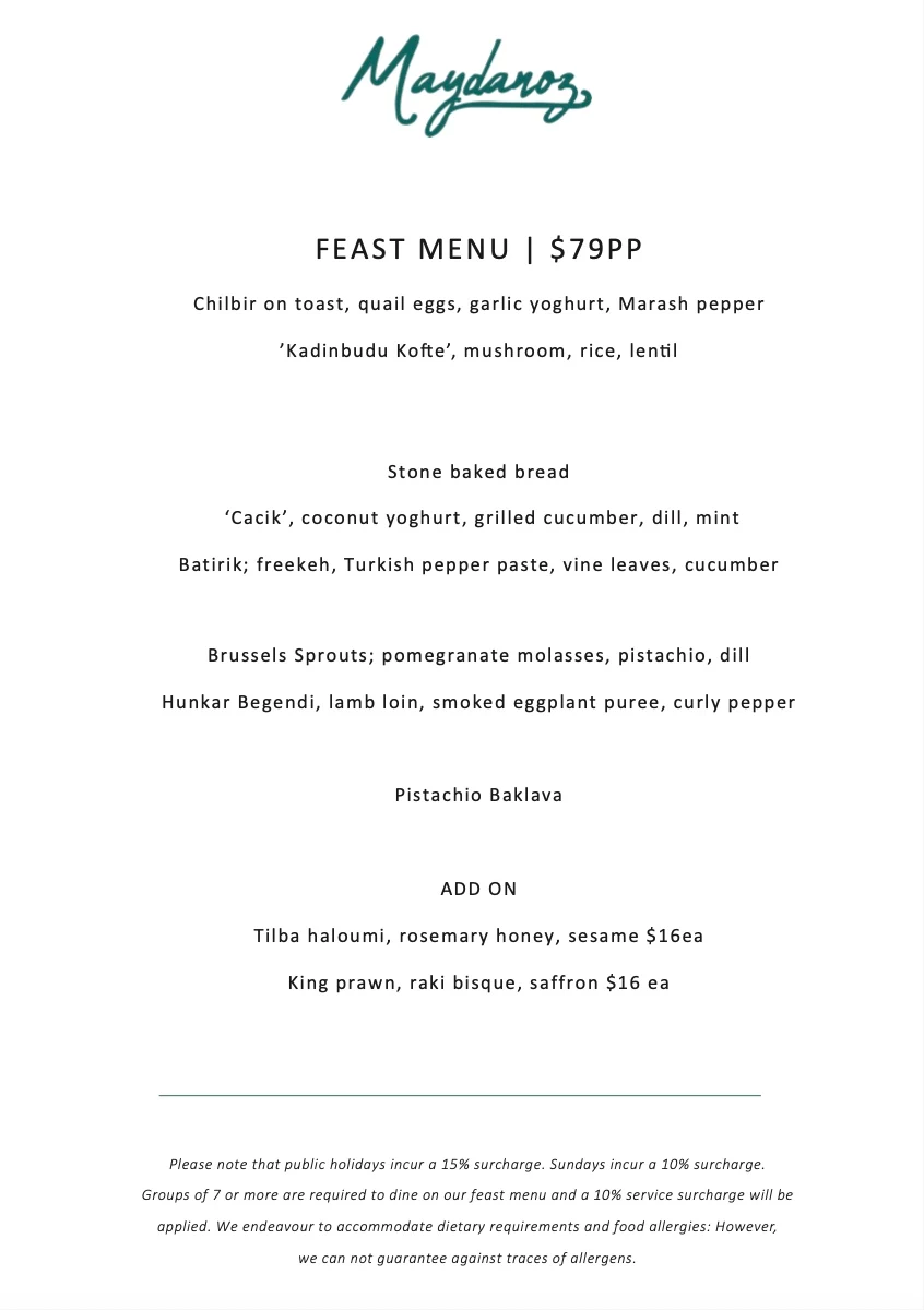 Menu, Maydanoz Restaurant Bar