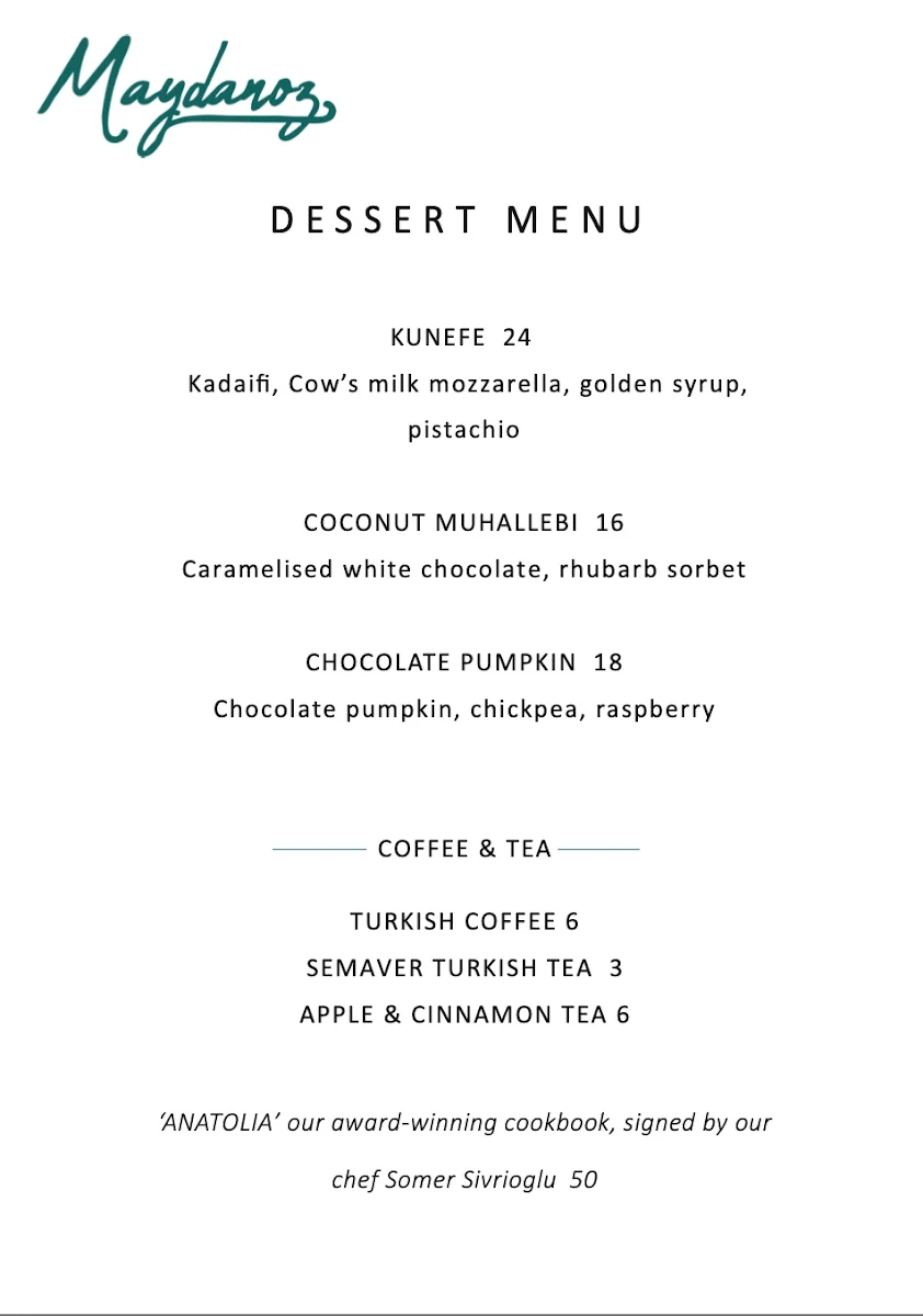 Menu, Maydanoz Restaurant Bar