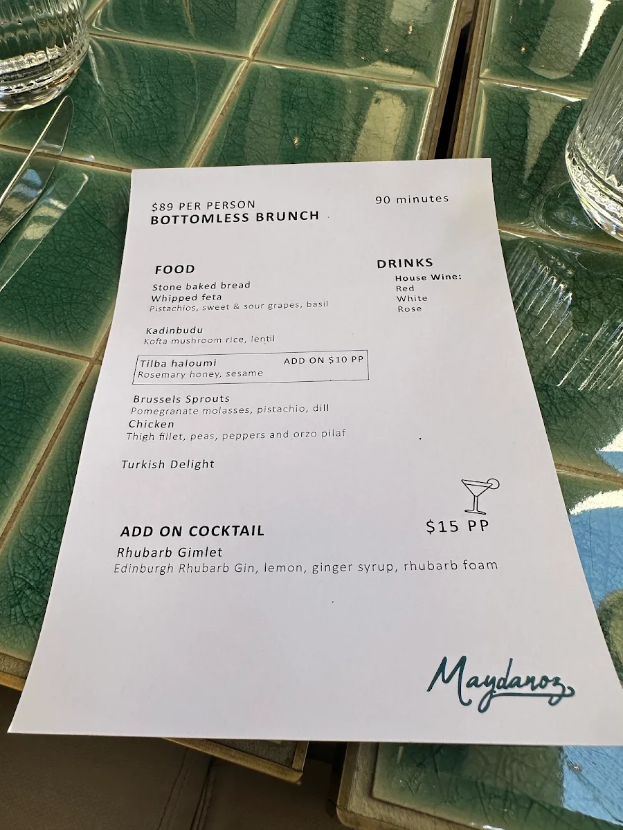 Menu, Maydanoz Restaurant Bar