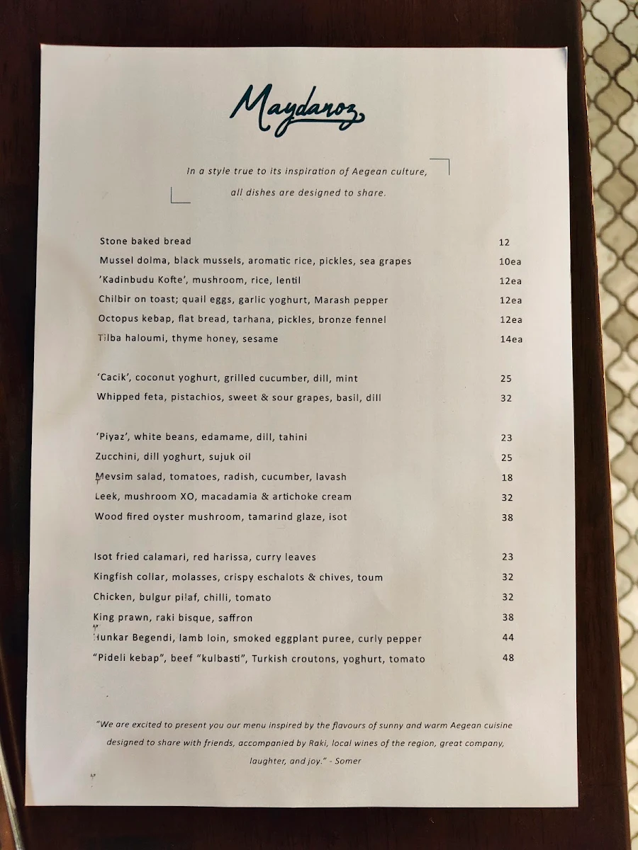 Menu, Maydanoz Restaurant Bar
