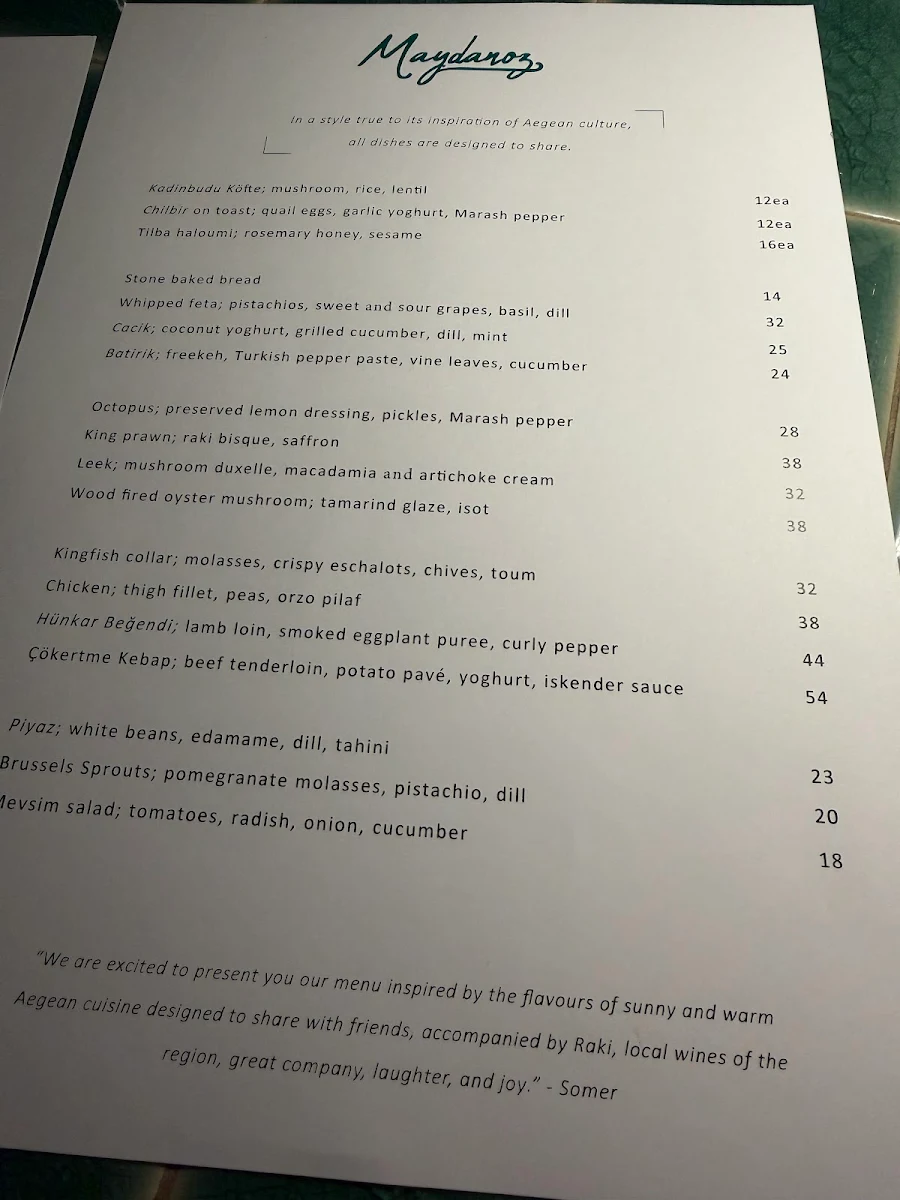 Menu, Maydanoz Restaurant Bar