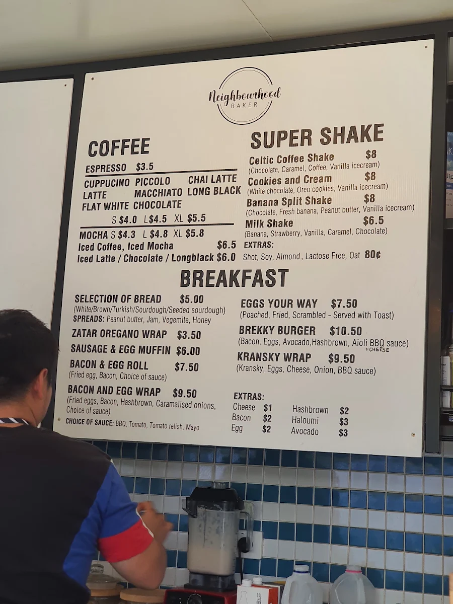 Menu, Neighbourhood Baker