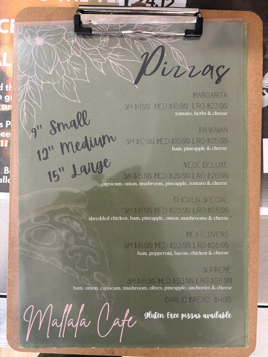 Menu, Mallala Cafe