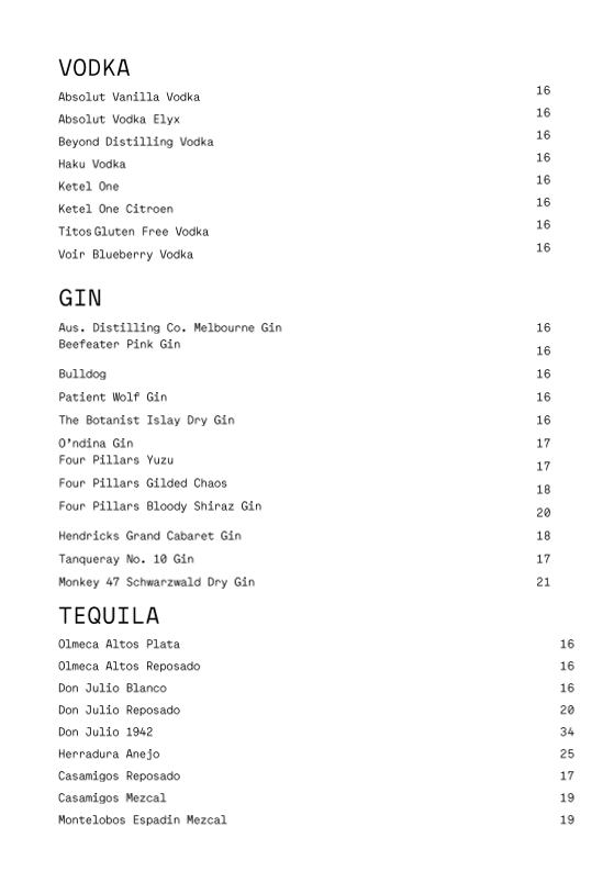 Menu, Rooftop at QT
