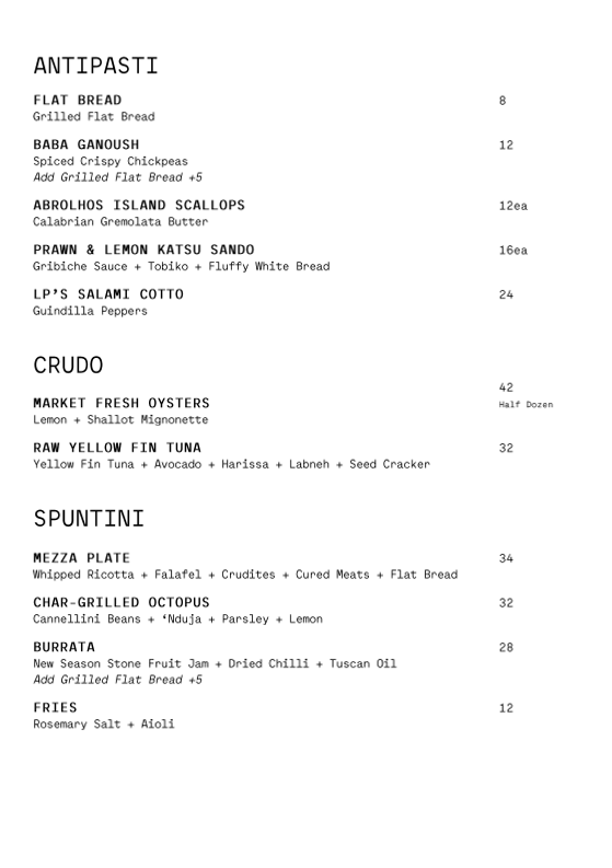 Menu, Rooftop at QT