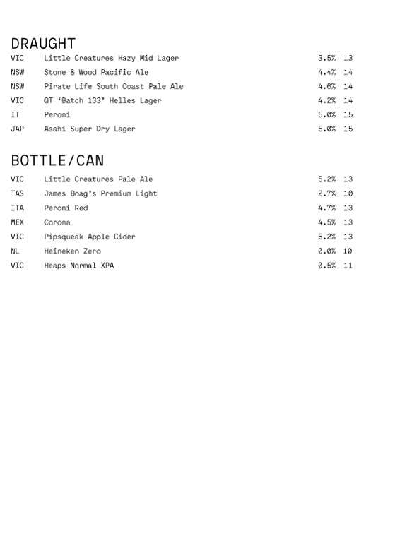 Menu, Rooftop at QT