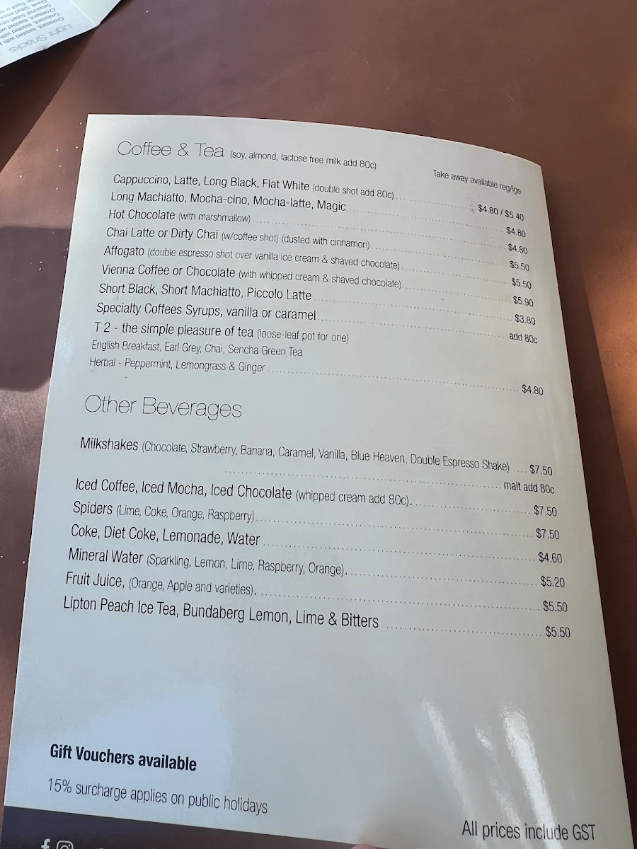 Menu, Panache Cafe and Creperie