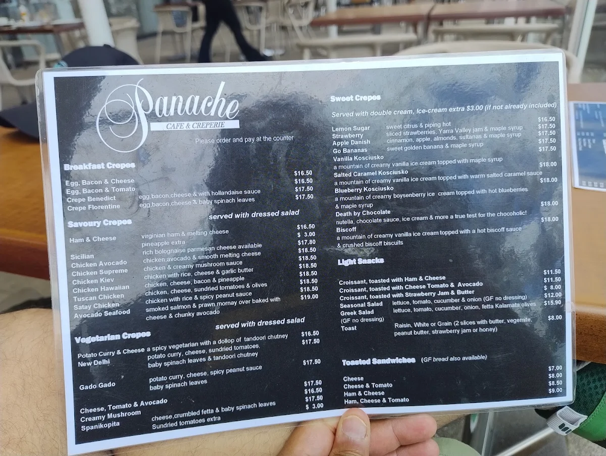 Menu, Panache Cafe and Creperie