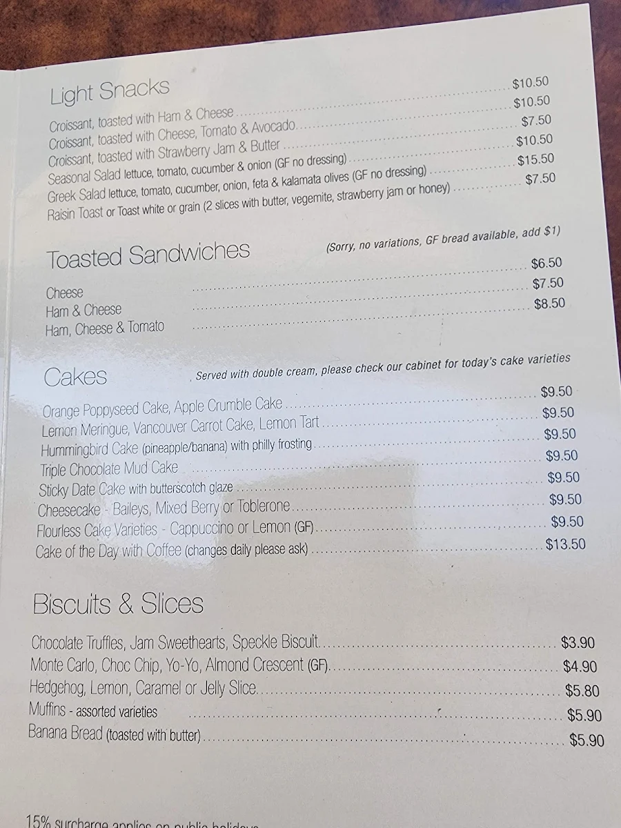 Menu, Panache Cafe and Creperie
