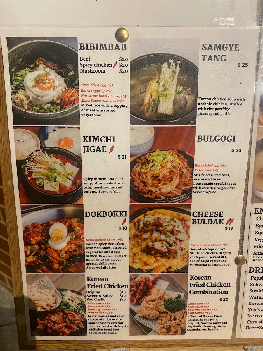 Menu, Seoul Bros