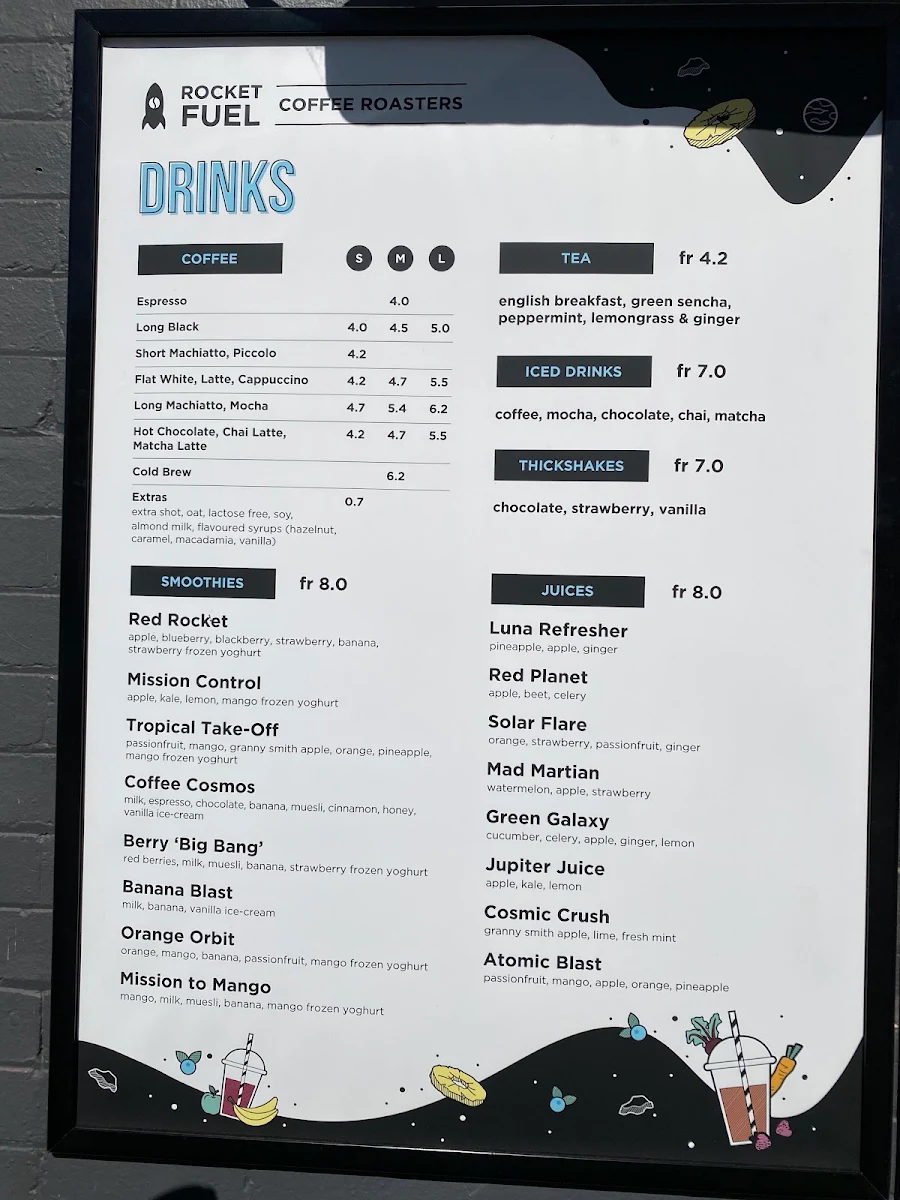 Menu, Rocketfuel Coffee Roasters