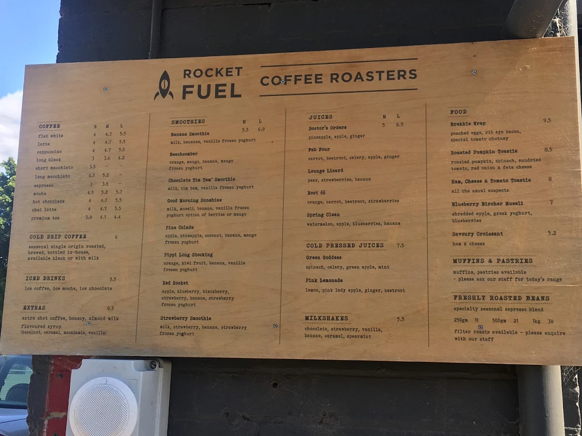 Menu, Rocketfuel Coffee Roasters