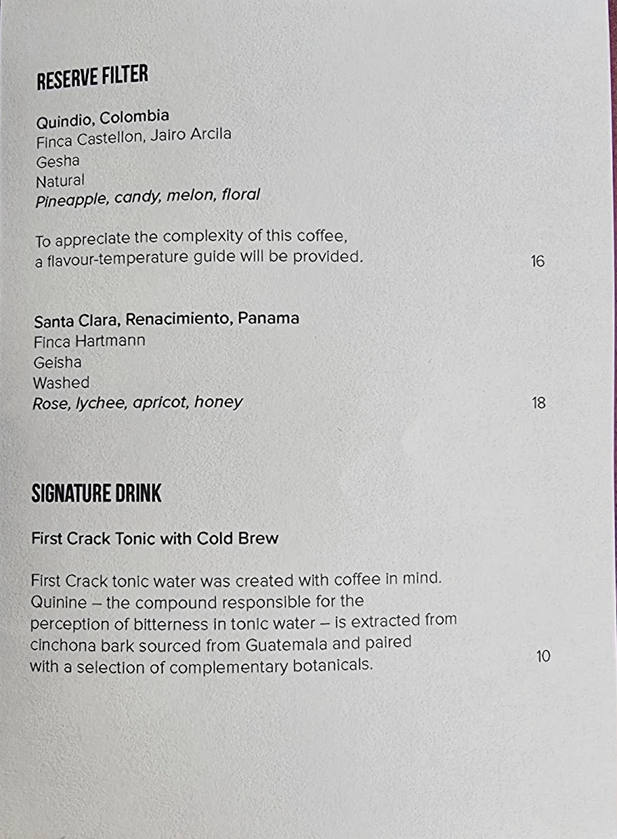 Menu, Extraction Artisan Coffee