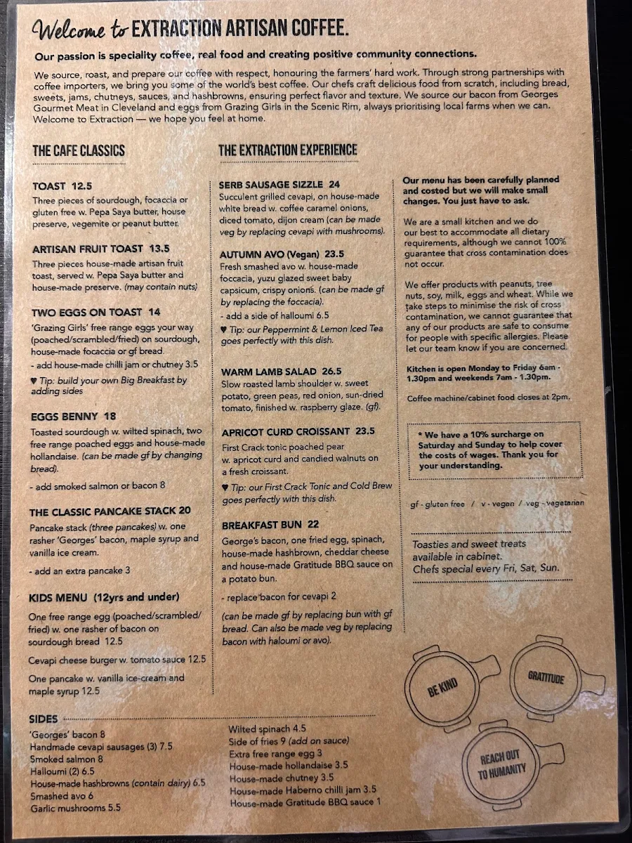 Menu, Extraction Artisan Coffee