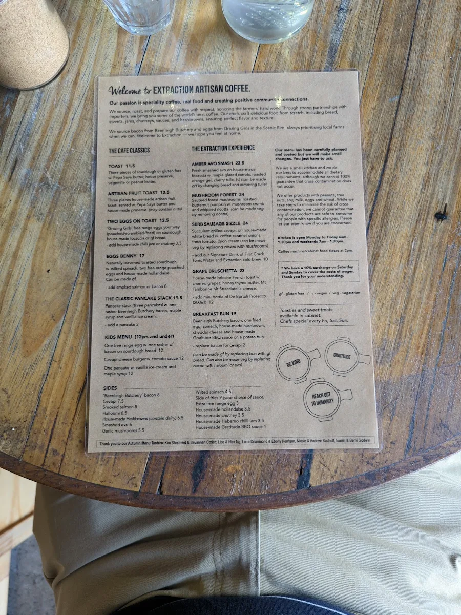 Menu, Extraction Artisan Coffee
