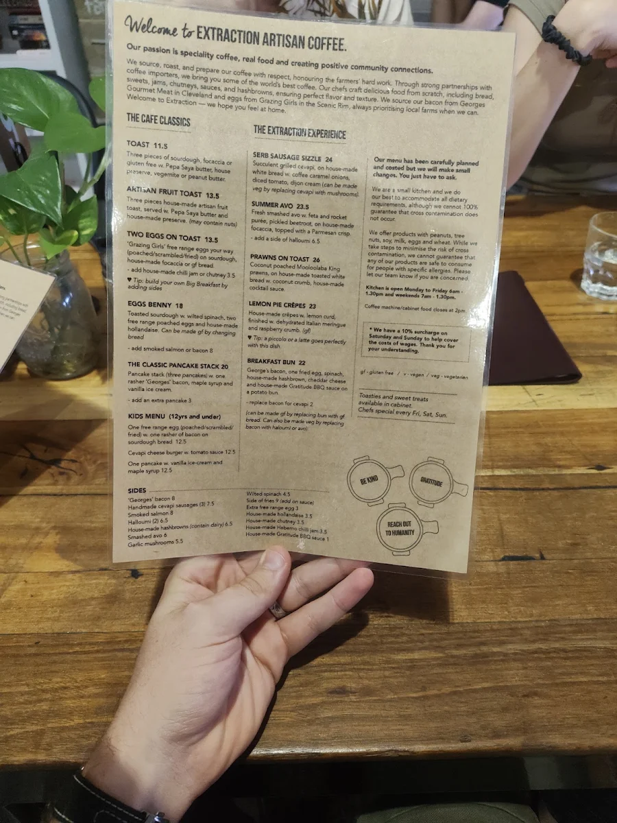 Menu, Extraction Artisan Coffee