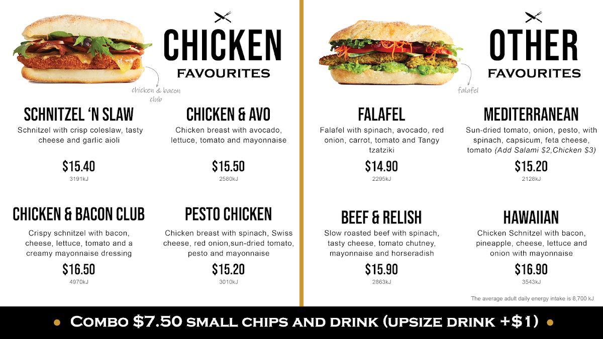 Menu, Sandwich Chefs Waurn Ponds