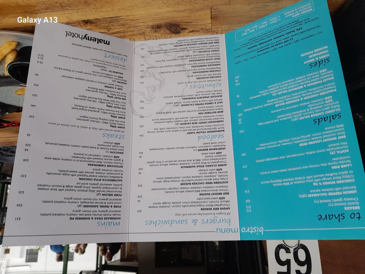 Menu, Maleny Pub