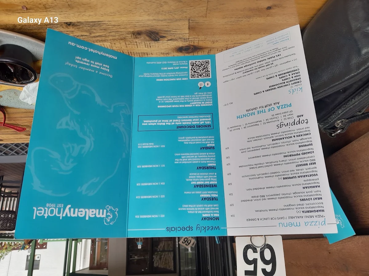 Menu, Maleny Pub