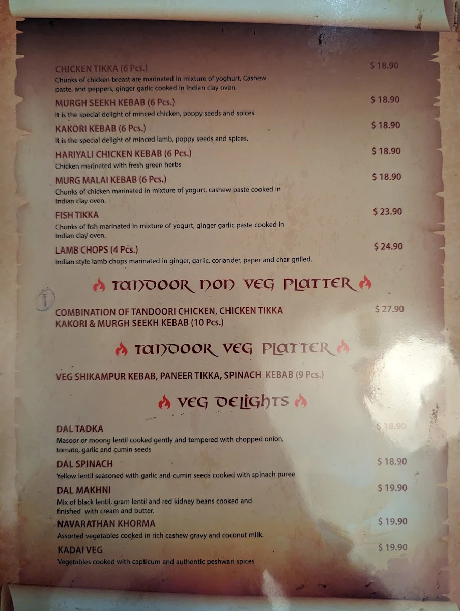 Menu, Baahubali Indian Restaurant