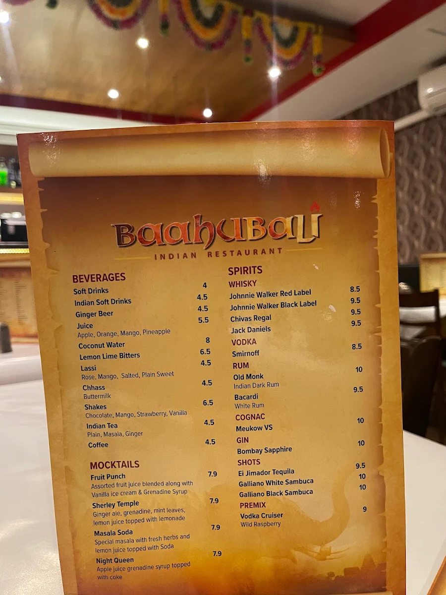 Menu, Baahubali Indian Restaurant