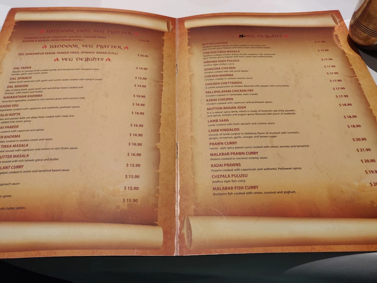 Menu, Baahubali Indian Restaurant