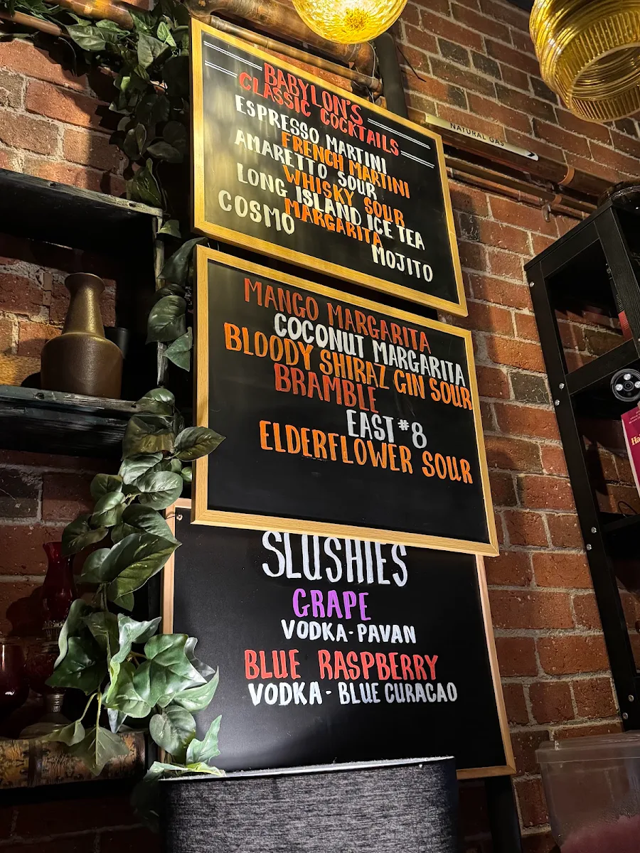 Menu, Babylon Lounge & Garden Bar