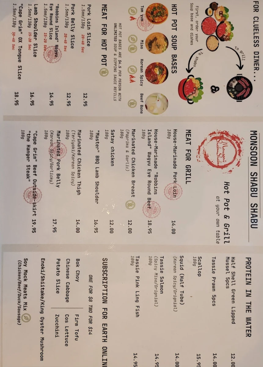 Menu, Monsoon Shabu Shabu