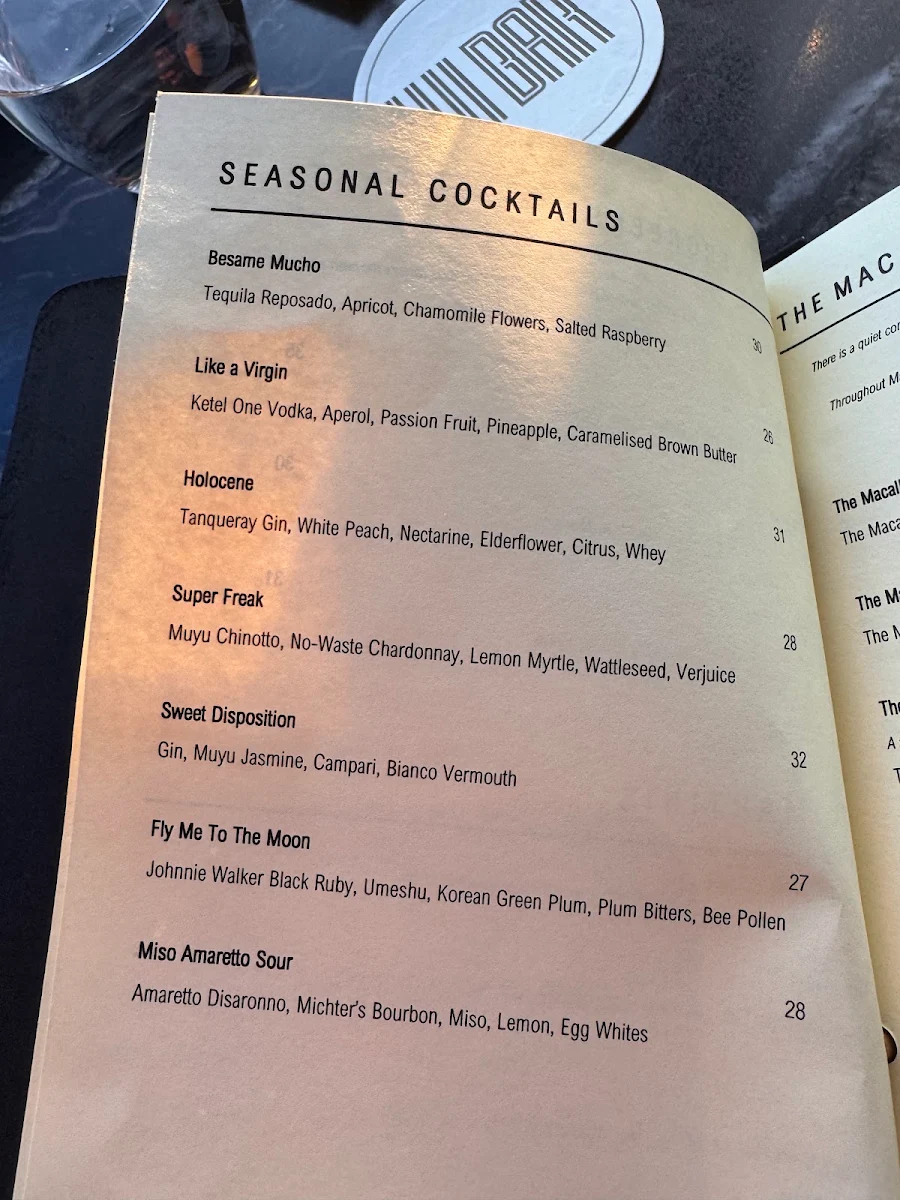 Menu, Lui Bar