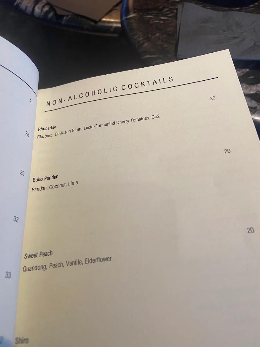 Menu, Lui Bar
