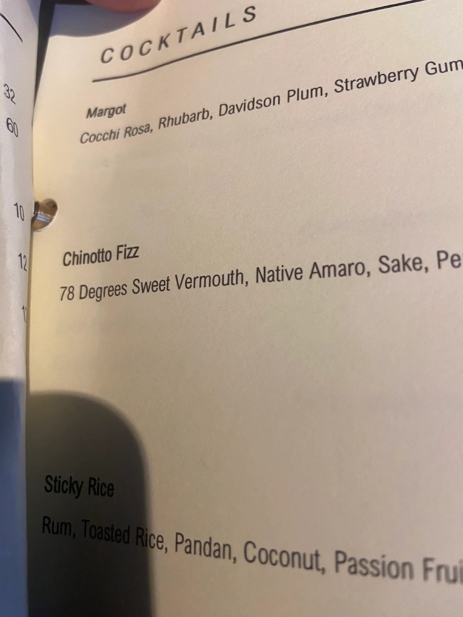 Menu, Lui Bar