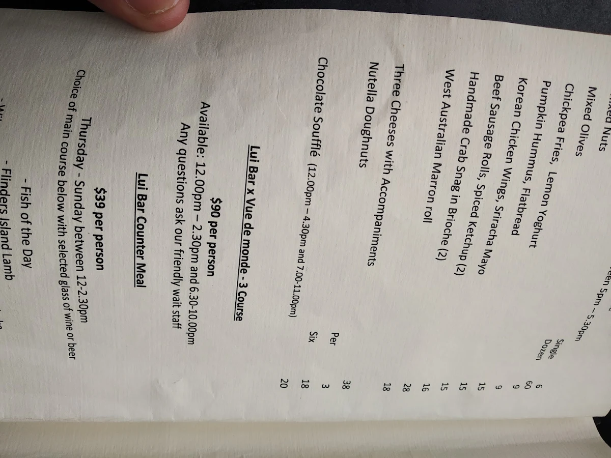 Menu, Lui Bar