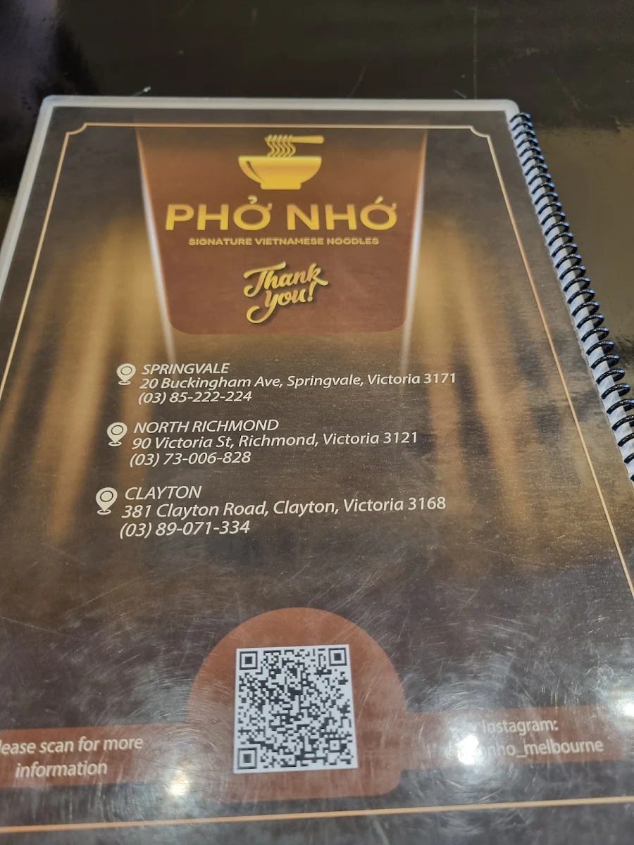 Menu, Pho Nho Clayton
