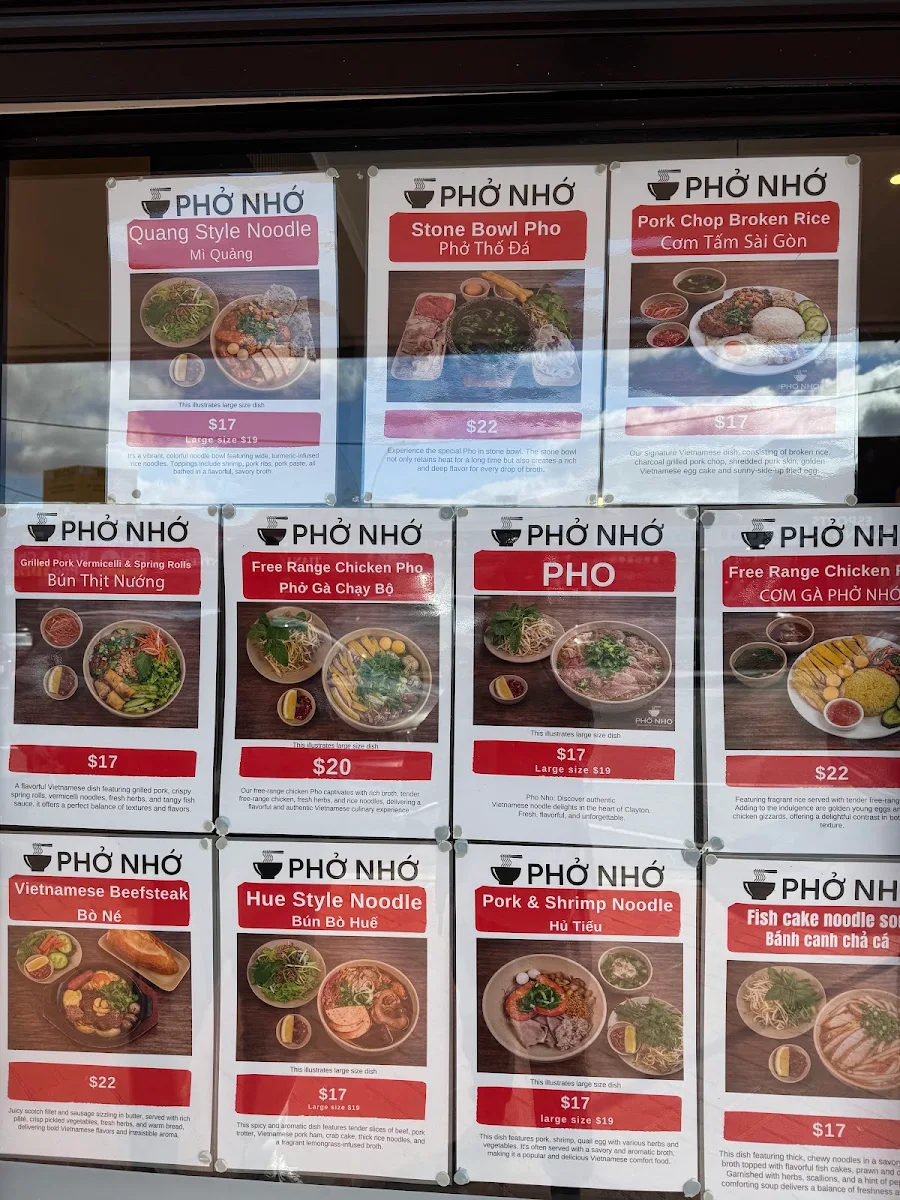 Menu, Pho Nho Clayton